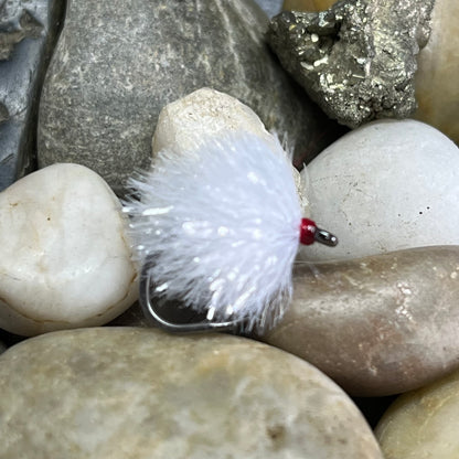 15mm Fritz Hank 30m – UV White tied as a blob fly on a hook
