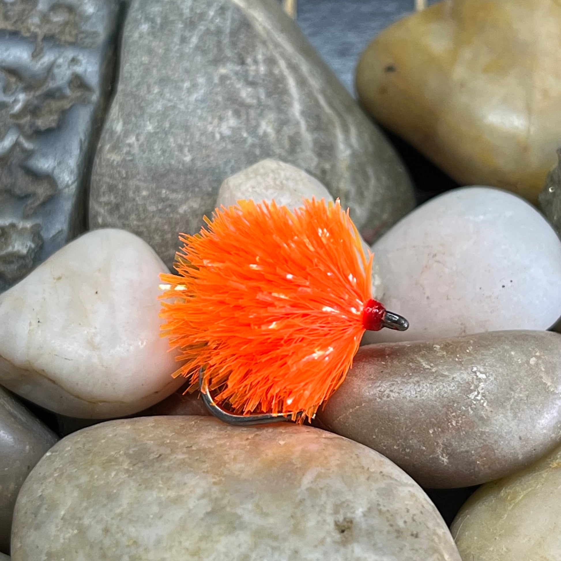 15mm Fritz Hank 30m – Orange tied as a blob fly on a hook