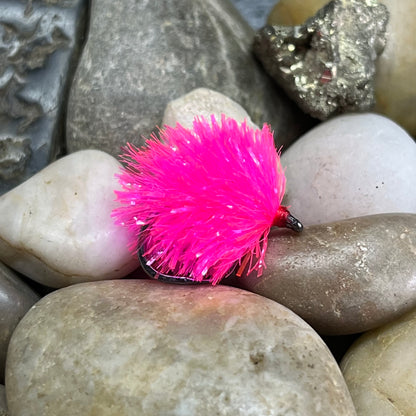 15mm Fritz Hank 30m – Pink tied as a blob fly on a hook